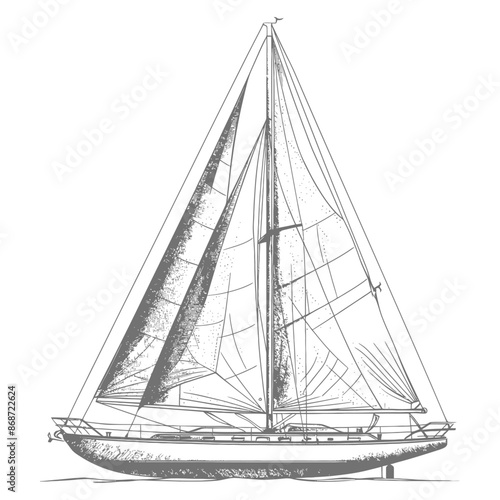 yacht with engraving style black color only