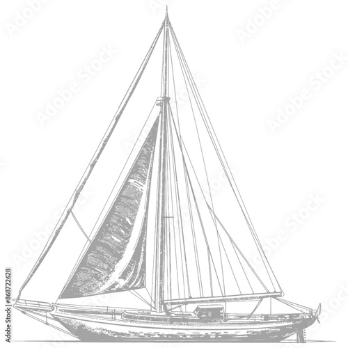 yacht with engraving style black color only