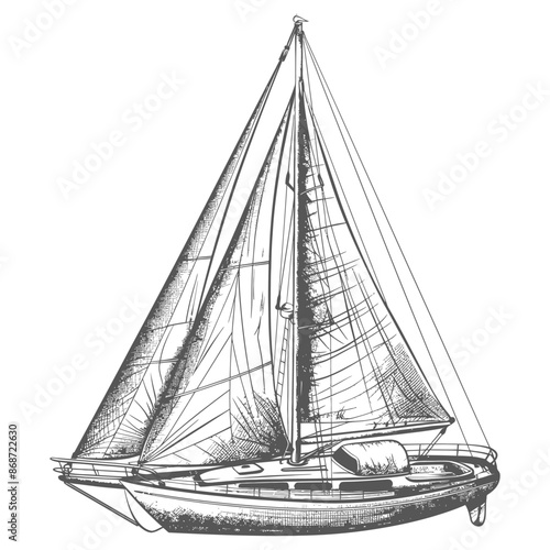 yacht with engraving style black color only