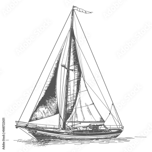 yacht with engraving style black color only