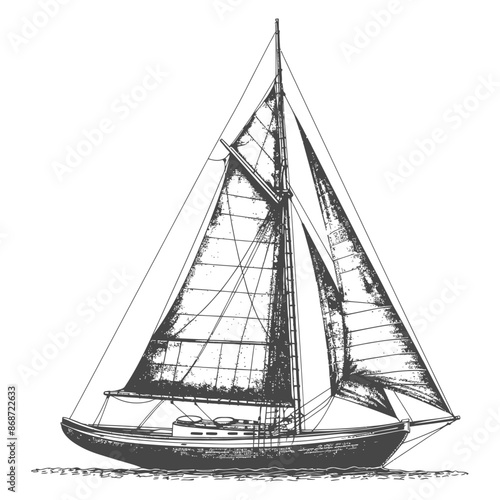 yacht with engraving style black color only