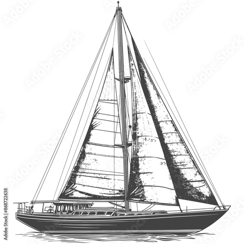 yacht with engraving style black color only