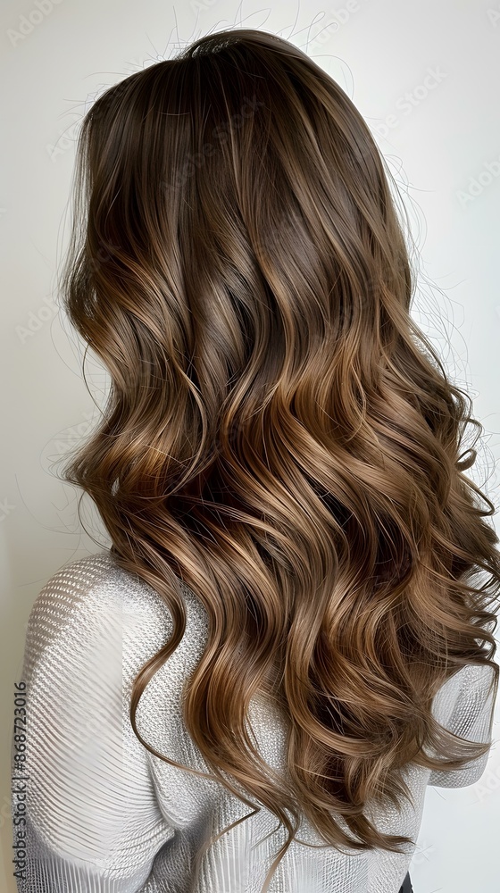 Fototapeta premium Long Brown Wavy Hair on Caucasian Woman