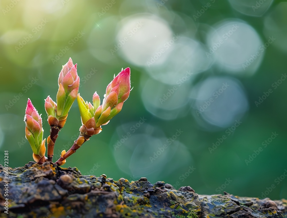 Spring Buds on Old Tree Branch Close-Up Spring Buds on Old Tree Branch Close-Up
