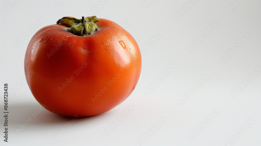 Orange Persimmon on White Background with Copy Space, Minimalist Presentation Orange Persimmon on White Background with Copy Space, Minimalist Presentation