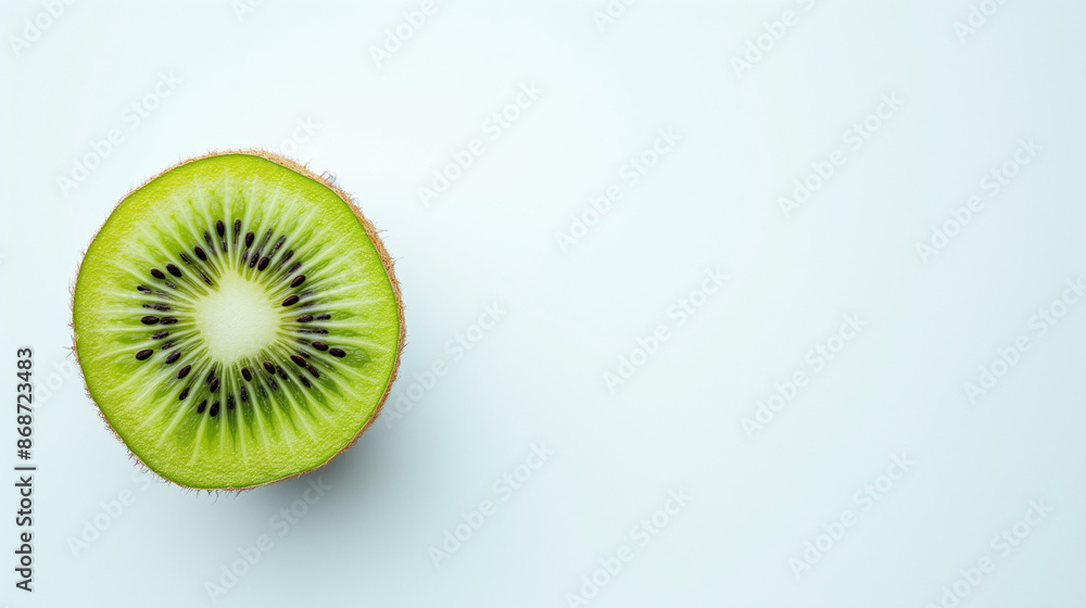 Half Kiwi on White Background with Copy Space, Minimalist Presentation Half Kiwi on White Background with Copy Space, Minimalist Presentation