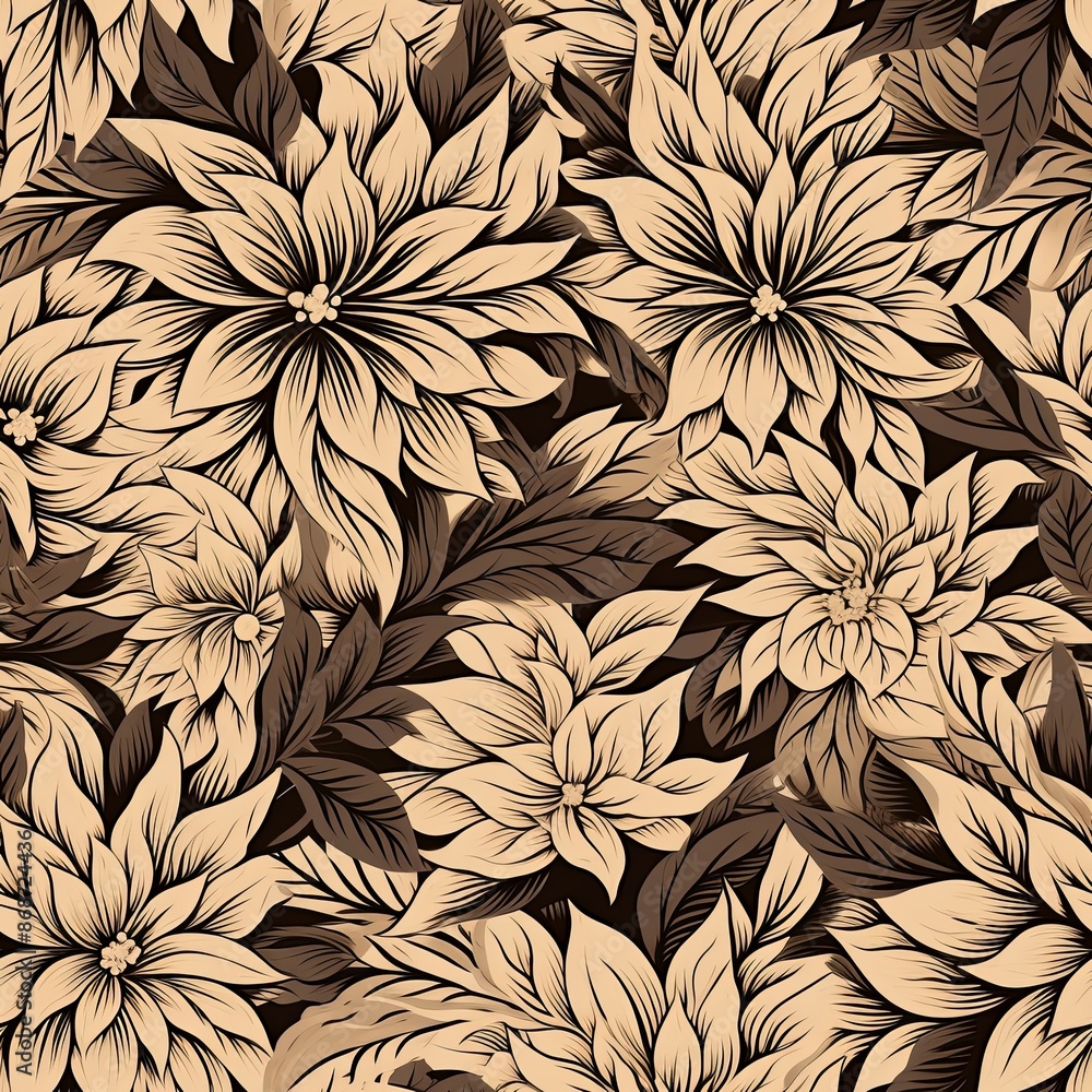 Abstract floral lino cuts of leaves and flowers designed in a random pattern Abstract floral lino cuts of leaves and flowers designed in a random pattern