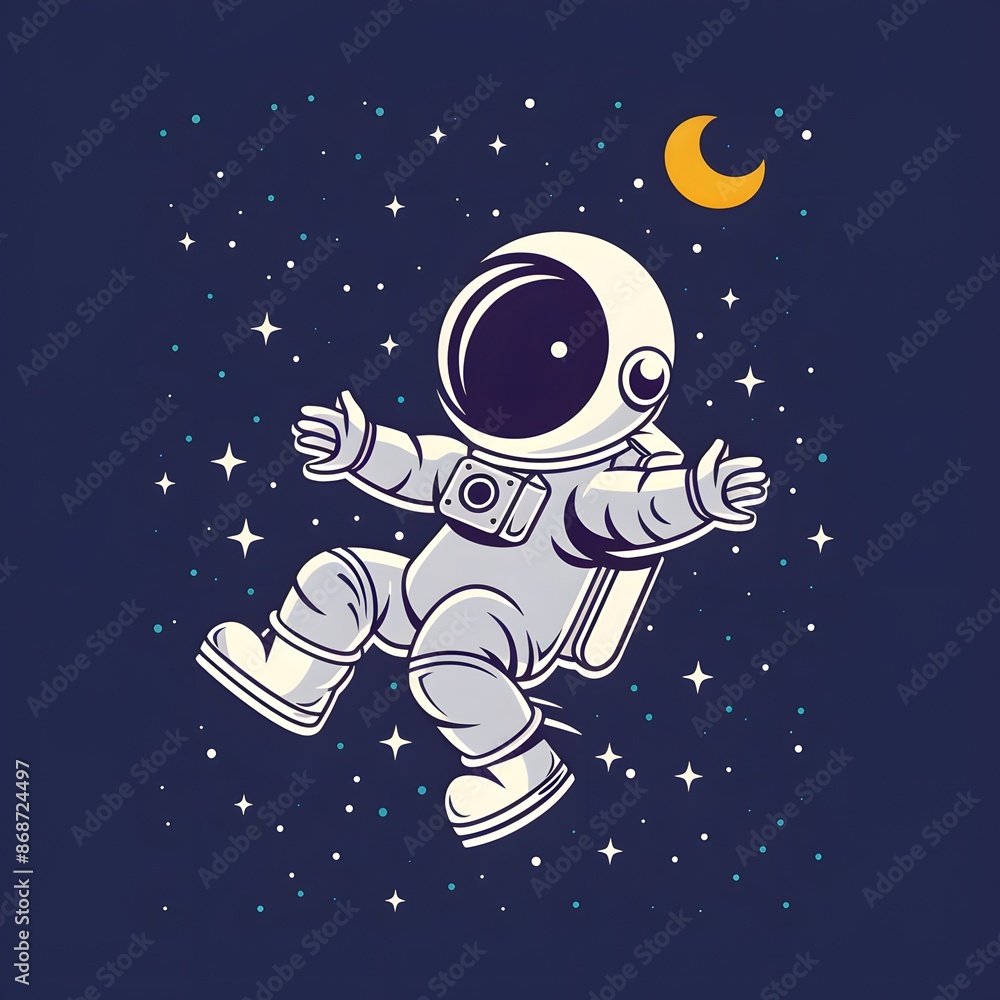 Fototapeta premium Cute Cartoon Astronaut Floating in Space Vector Illustration
