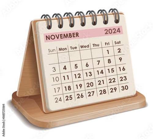 Illustration vector of November 2024 WOODEN and cardboard Calendar