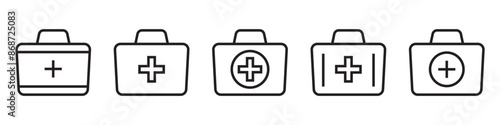 First aid box icon, medical briefcase icon.