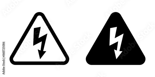 High voltage icon. Warning electricity symbol. Alert, hazard and danger, caution electrical icon. Triangle with lightning sign.