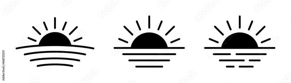 Sunset icon, sunrise icon. Sun, rise symbol. Morning icon. Sunset icon, sunrise icon. Sun, rise symbol. Morning icon.