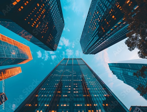 Low Angle View of Skyscrapers in New York City photo