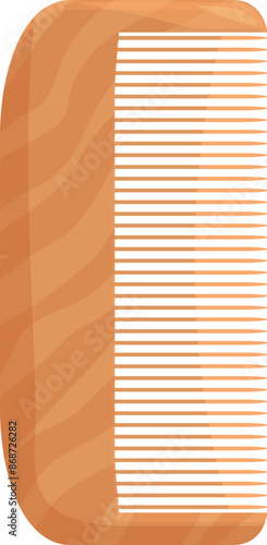 Simple wooden comb with fine teeth lying vertically on white background