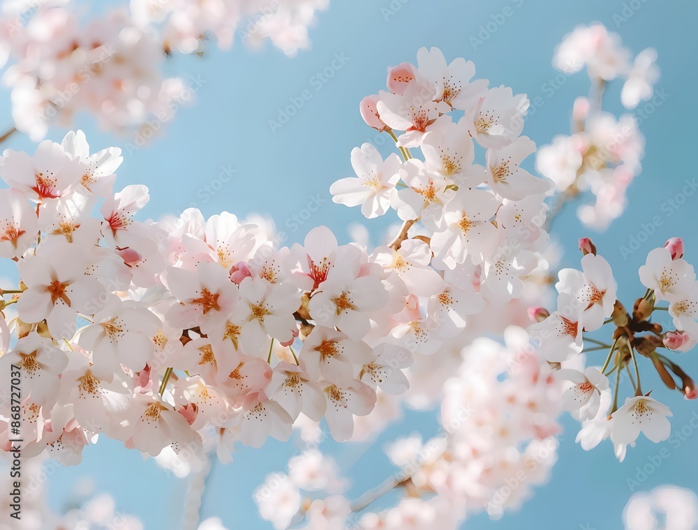 Delicate Cherry Blossoms Against Blue Sky Delicate Cherry Blossoms Against Blue Sky