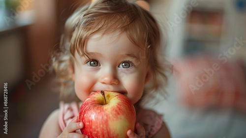 Cute little girls eating red delicious apple