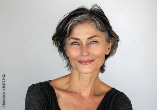 Happy Mature Woman with Perfect Skin Smiling at Camera