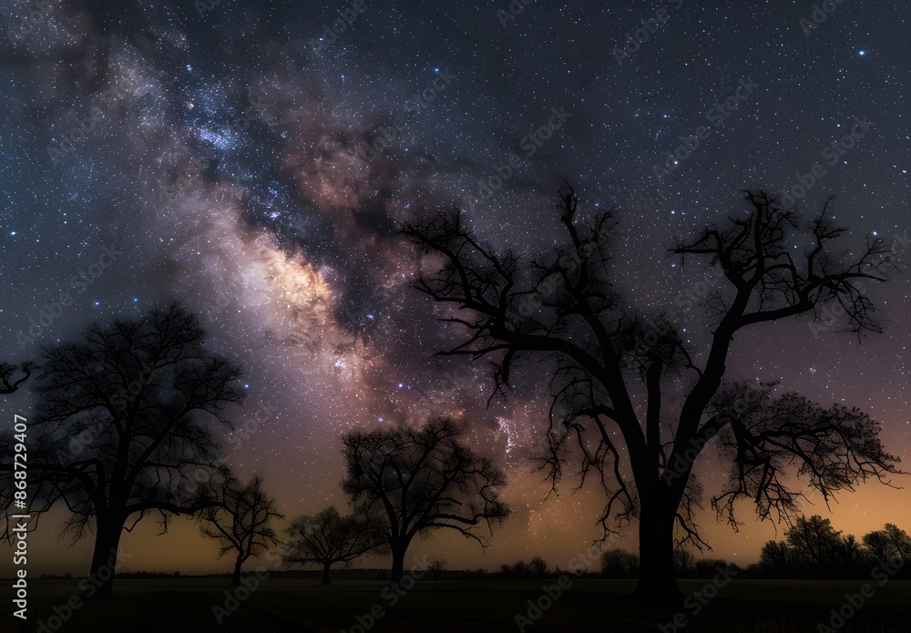Milky Way Galaxy Over Silhouetted Trees Milky Way Galaxy Over Silhouetted Trees
