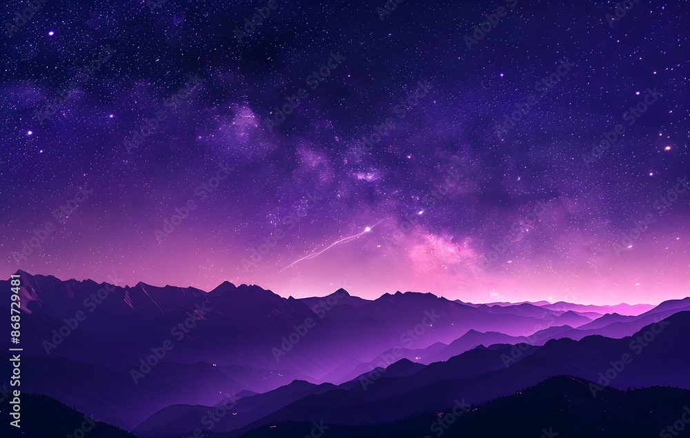 Purple Night Sky with Stars and Mountains Purple Night Sky with Stars and Mountains