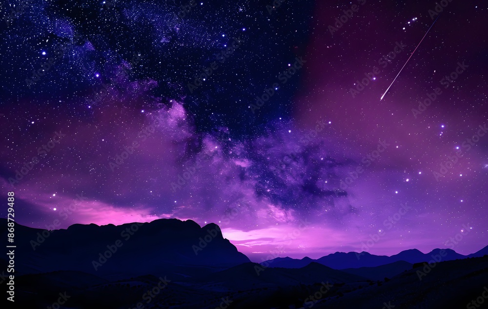 Fototapeta premium Purple Night Sky with Milky Way and Shooting Star