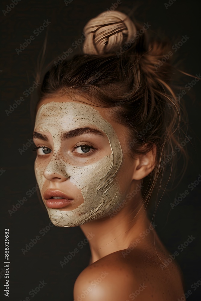 Fototapeta premium Studio Portrait of Woman with Coffee Face Mask - Beauty Concept