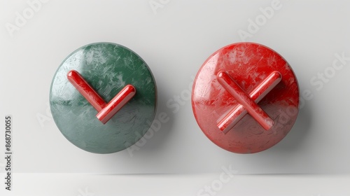 An isolated green checkmark and a red X on a white background represent yes and no vote approval symbols.