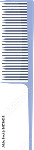 Simple blue plastic hair comb with a handle, standing up on a white background