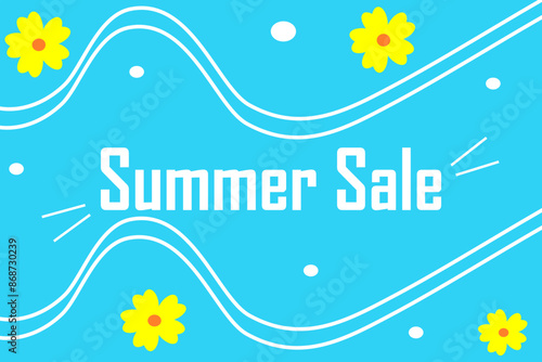 Bright abstract summer sales banner with wavy lines, flowers and the inscription - Summer Sale