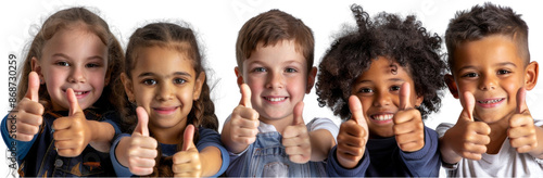 Diverse Group of Smiling Children Giving Thumbs Up Gesture,  isolated cut out dicut PNG on transparent