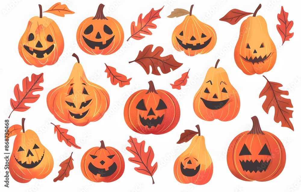 Halloween Pear and Autumn Leaves Vector Cartoon Illustration Halloween Pear and Autumn Leaves Vector Cartoon Illustration