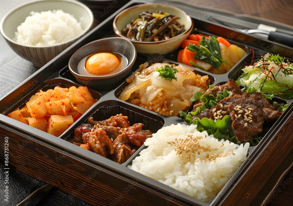 Korean Lunch Box with Beef and Rice Korean Lunch Box with Beef and Rice