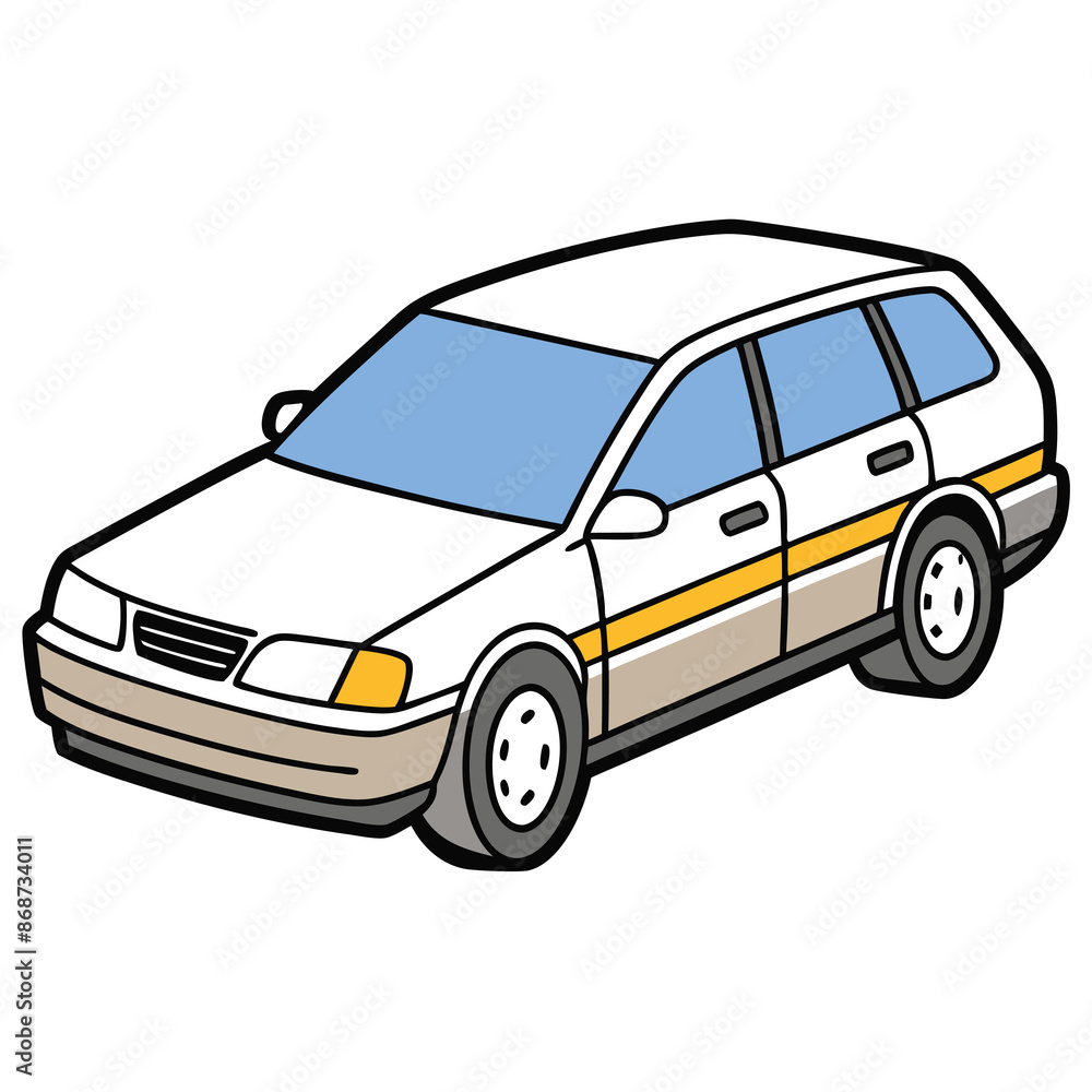 A colorful passenger car with a simple contour design A colorful passenger car with a simple contour design