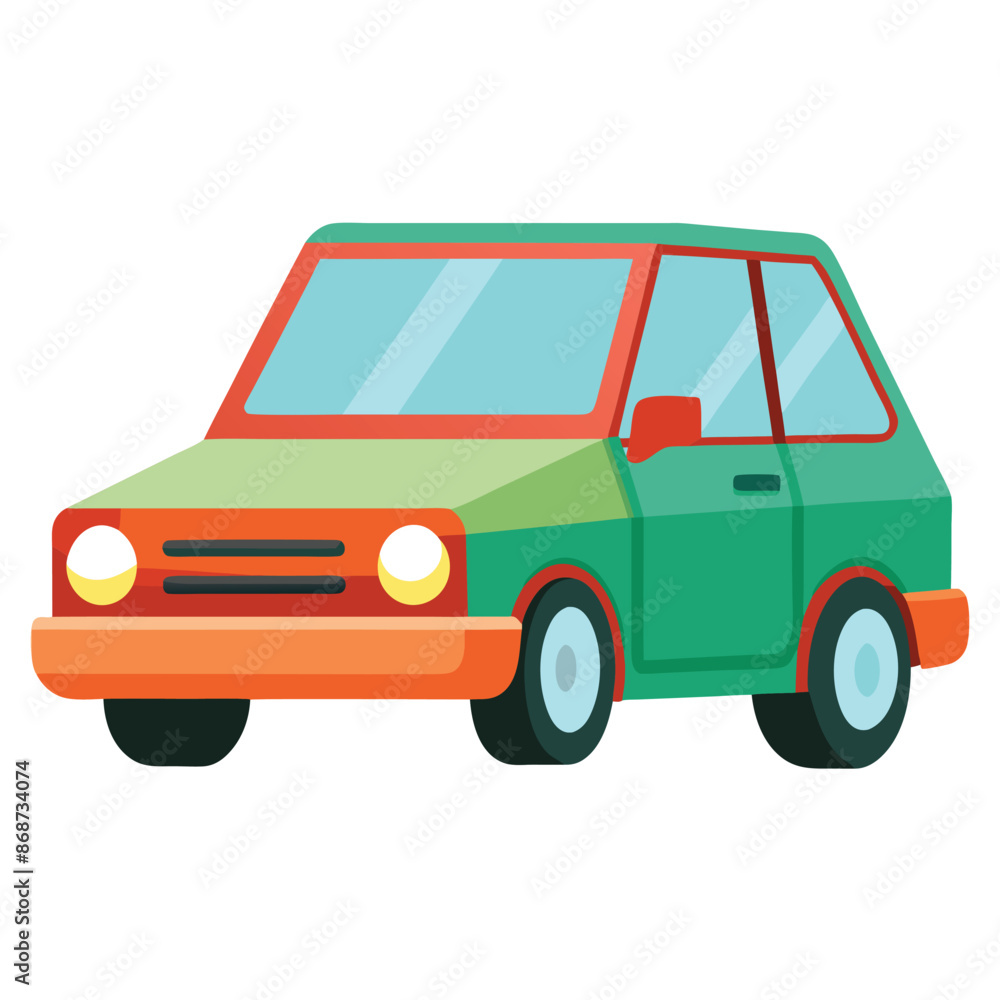 A colorful passenger car with a simple contour design A colorful passenger car with a simple contour design