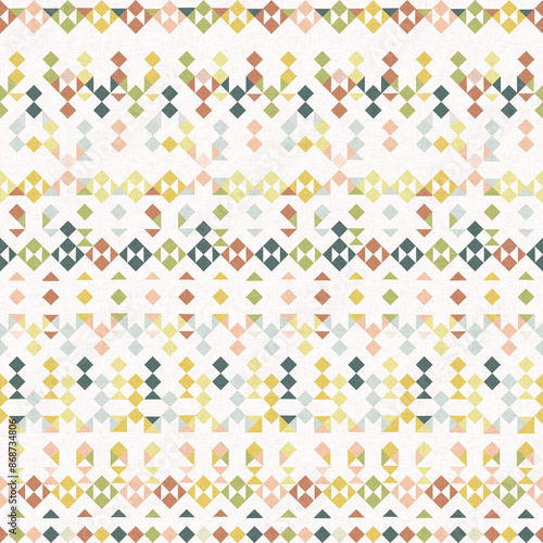 Simple glitch geometric seamless abstract pattern with playful woven summer color. Bright whimsical gender neutral bold irregular shape textile Cotton effect background. 