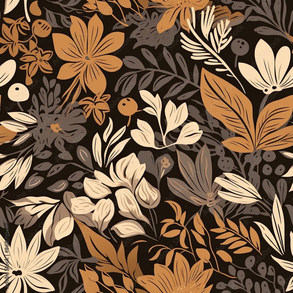 Abstract floral lino cuts of leaves and flowers designed in a random pattern Abstract floral lino cuts of leaves and flowers designed in a random pattern
