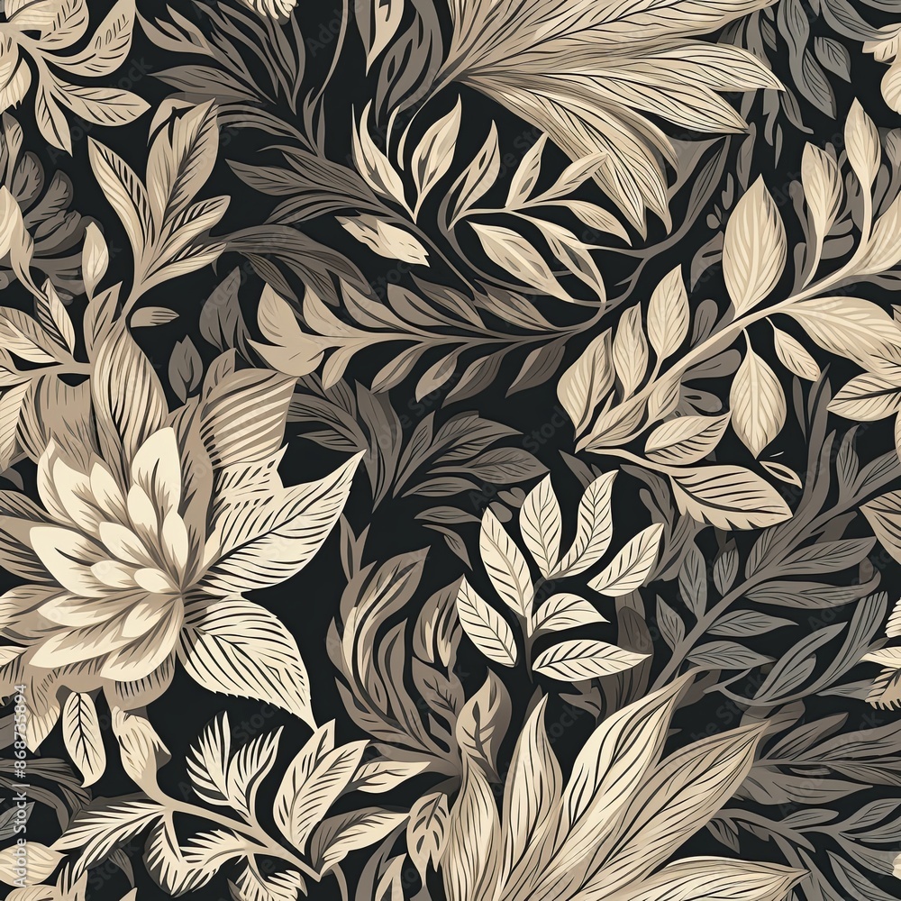 Abstract floral lino cuts of leaves and flowers designed in a random pattern Abstract floral lino cuts of leaves and flowers designed in a random pattern