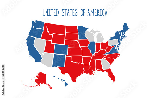 USA Election map. Voting presidential Election. Republicans and democrats map.