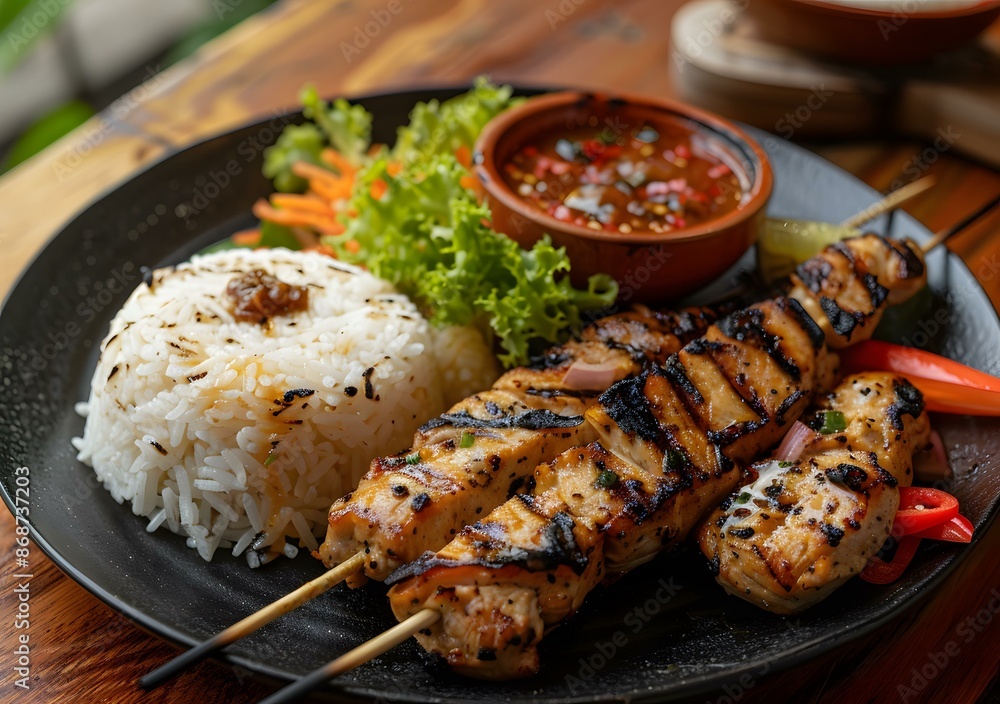 Chicken Satay with Rice and Vegetables Chicken Satay with Rice and Vegetables