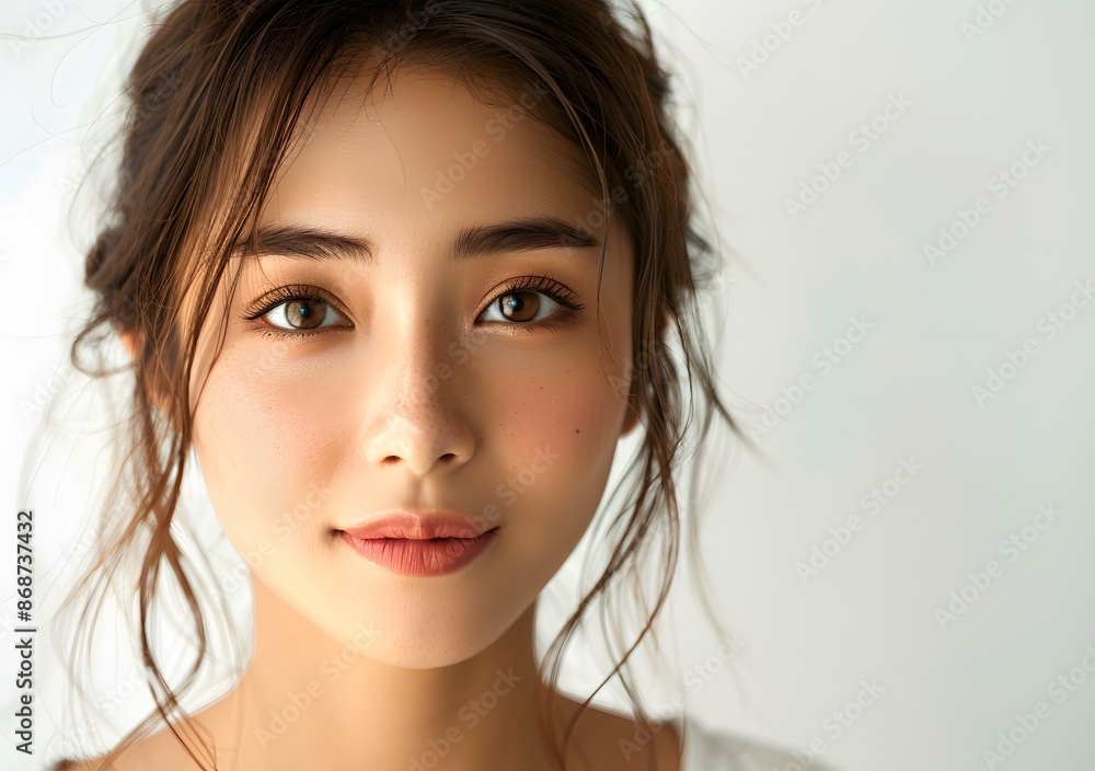 Fototapeta premium Portrait of a beautiful young Asian woman with brown hair and brown eyes