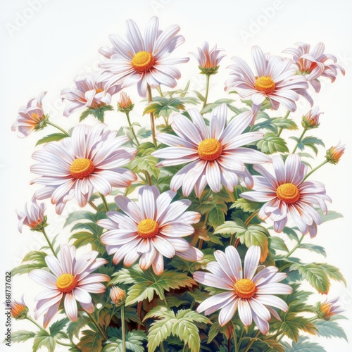 Detailed high quality rendering of stunning daisies in an intricate illustration