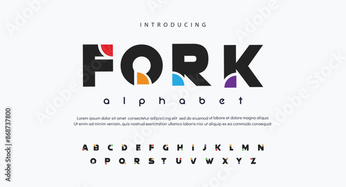 Fork Modern abstract digital alphabet font. Minimal technology typography, Creative urban sport fashion futuristic font and with numbers. vector illustration