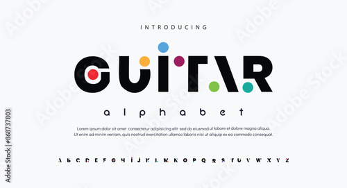 Ouitar Modern abstract digital alphabet font. Minimal technology typography, Creative urban sport fashion futuristic font and with numbers. vector illustration