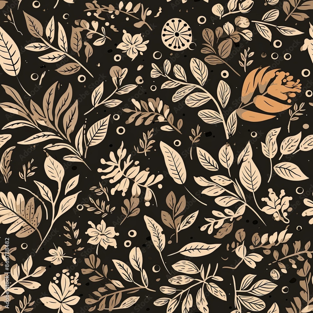 Abstract floral lino cuts of leaves and flowers designed in a random pattern Abstract floral lino cuts of leaves and flowers designed in a random pattern