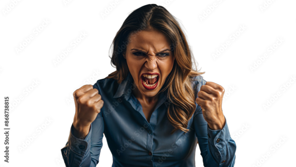 Angry Woman Yelling With Fists Clenched
