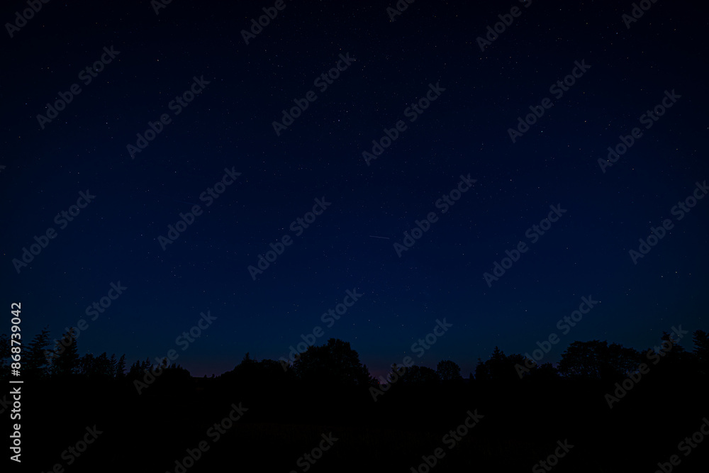 Blue night sky with silhouette of trees in Krusne mountains before sunrise Blue night sky with silhouette of trees in Krusne mountains before sunrise