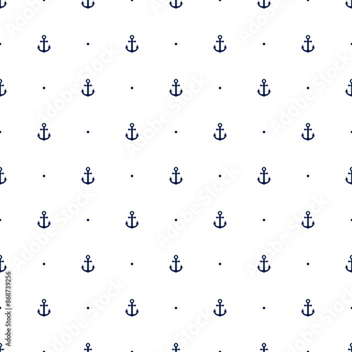 Seamless pattern with anchor. Sail strip. Sailing. Repeated sea anchors. Marine prints. Boat cruise. Repeating mautical background. Maritime patern. Simple design. Small motive. Vector illustration