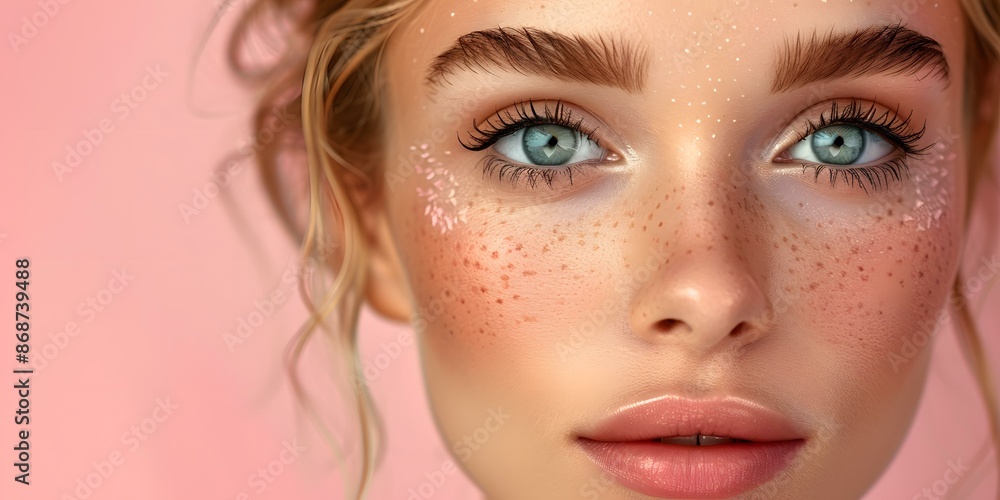 Close up portrait of a beautiful woman with freckles Close up portrait of a beautiful woman with freckles
