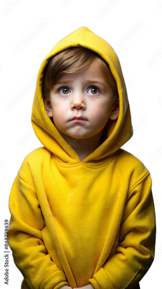 Young Boy Wearing Yellow Hoodie Looking Up Young Boy Wearing Yellow Hoodie Looking Up