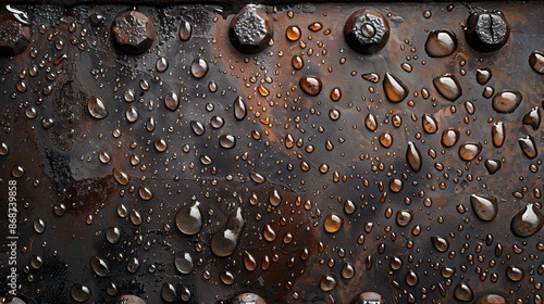 Water droplets on metal - a beautiful unusual texture --ar 16:9 Job ID: e8f6b06d-6f2f-4e57-9e04-91f972e1c262