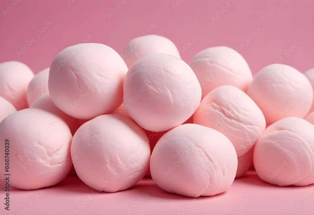 Soft pink marshmallows or cotton candy balls, close-up view of the fluffy, round confections against a pink background
Soft pink marshmallows or cotton candy balls, close-up view of the fluffy, round confections against a pink background